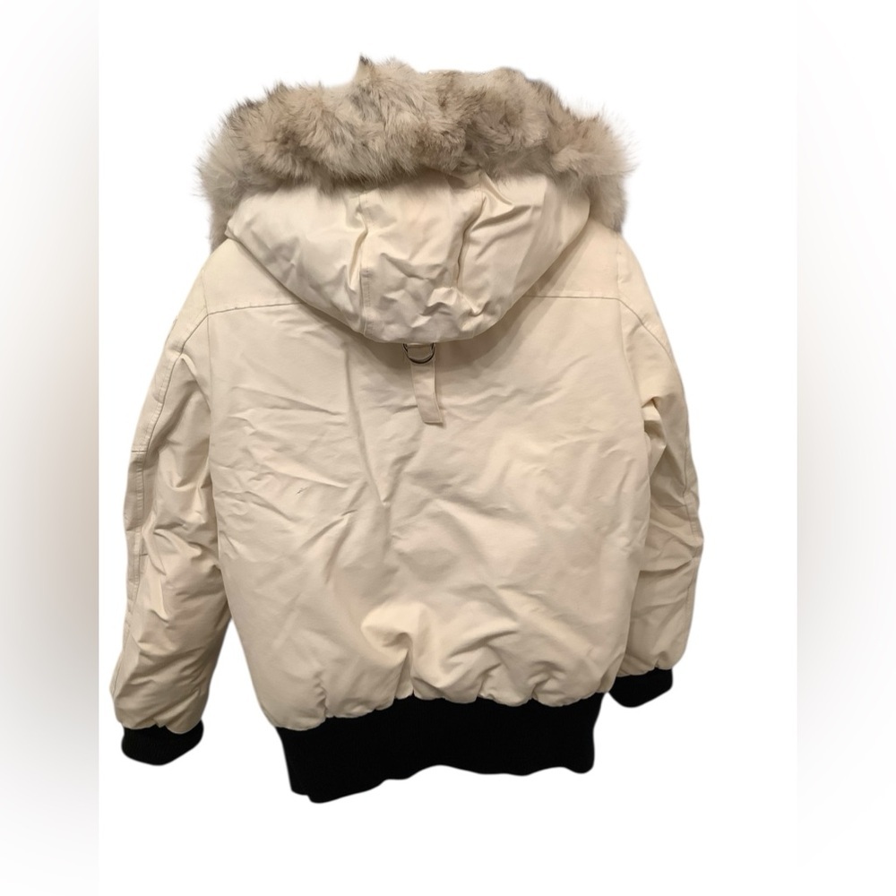 Moose Knuckles Debbie Down Bomber Jacket Women’s Size M White Fur Pom Pom​ - Picture 3 of 16
